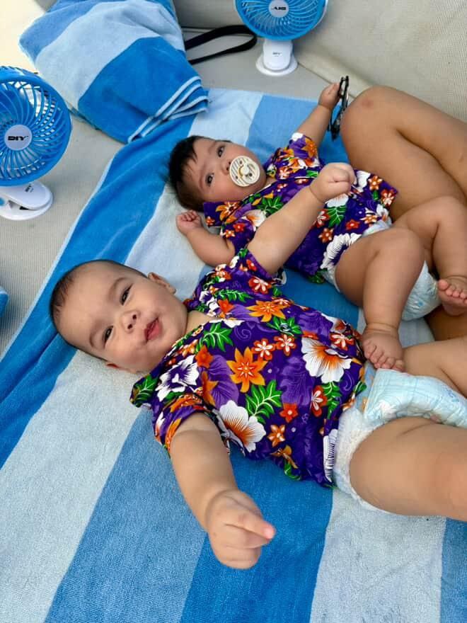 Doctor Bart Scanlon's twin children lying down