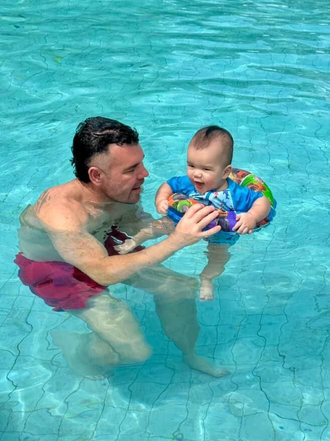 Doctor Bart Scanlon swimming in pool