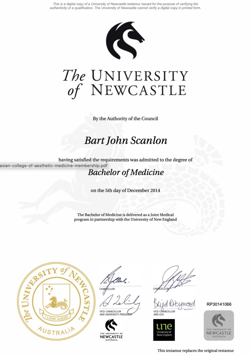 Bachelor of Medicine Certificate for Bart Scanlon
